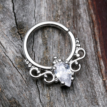 Detail View 1 of Princess Filigree Sparkle Septum Twist Loop Ring-Clear Gem